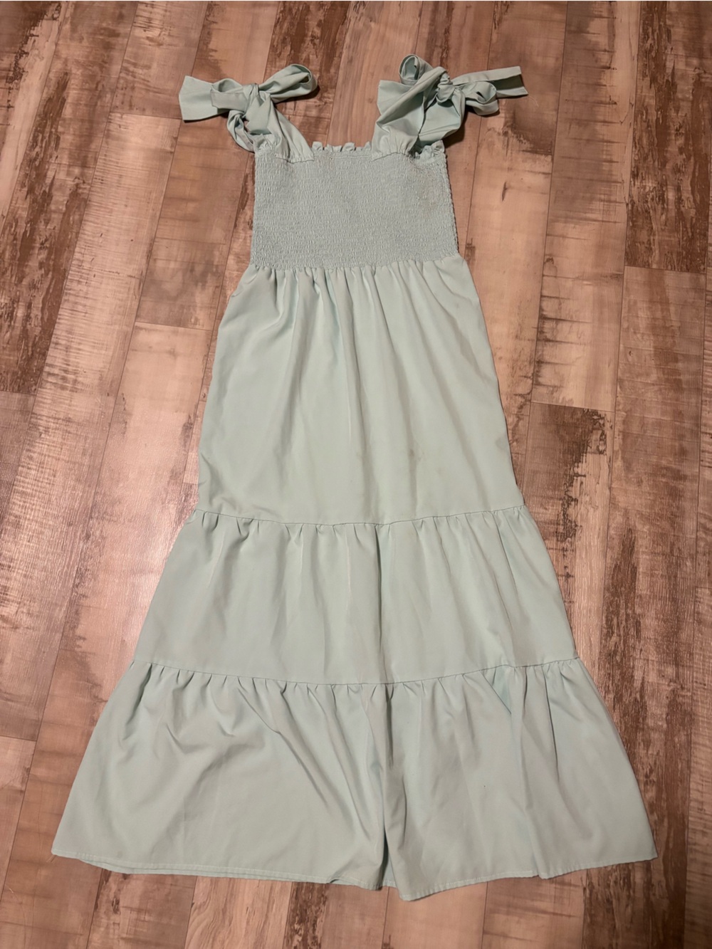 Light Sage Tiered Maxi Dress with Bow Straps